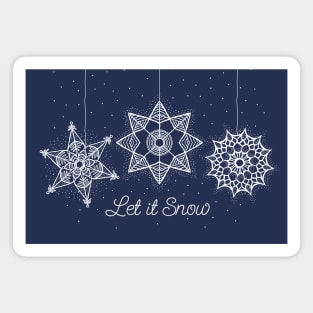 Let it Snow Christmas white snowflake illustration. Hand-drawn macrame snowflakes trendy illustration. Magnet